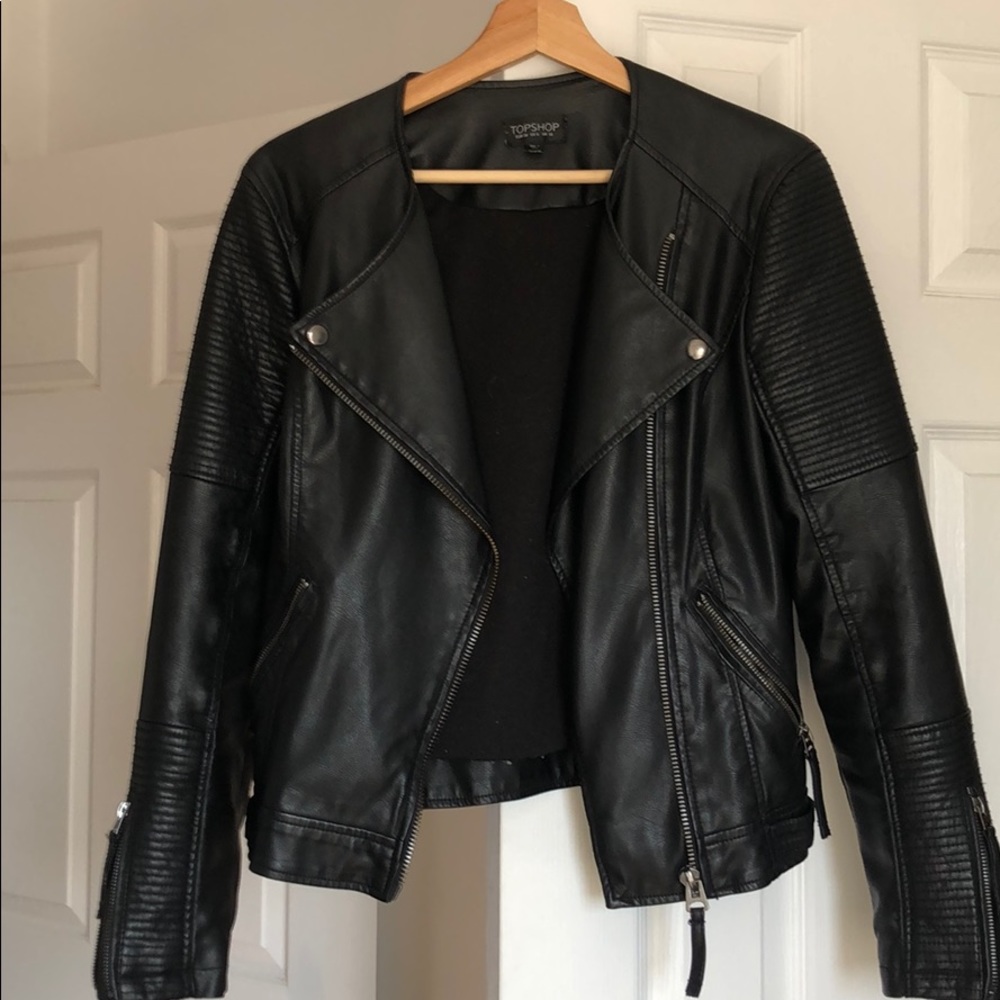Topshop faux leather motorcycle jacket size 6